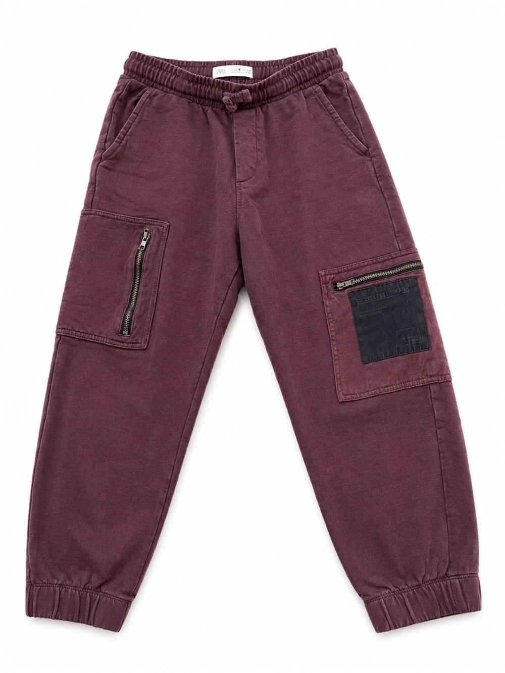 Zara Boys Burgundy - Plum Soft Cargo Jogger Sweatpants